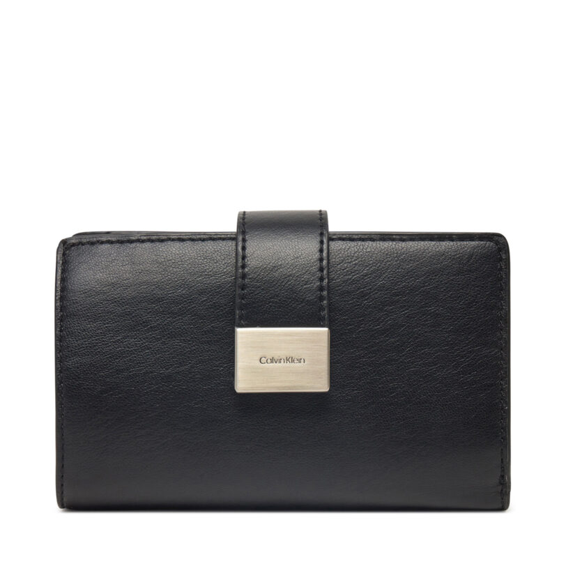 Дамски портфейл Calvin Klein Hardware Snap Medium Bifold K60K612961 Черен цвят на ниска цена