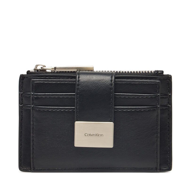 Дамски портфейл Calvin Klein Hardware Snap Top Zip Cardholder K60K612959 Черен цвят на ниска цена
