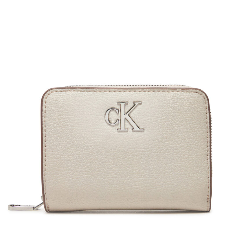 Дамски портфейл Calvin Klein Jeans Minimal Monogram Md Zip Around LV04K1009G Екрю цвят на ниска цена
