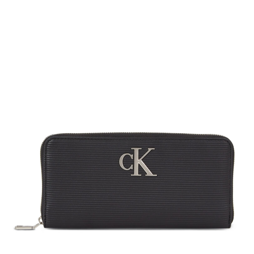 Дамски портфейл Calvin Klein Jeans Minimal Monogram Zip Around T K60K611269 Черен цвят на ниска цена