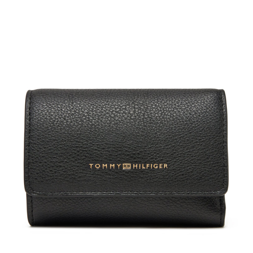 Дамски портфейл Tommy Hilfiger Logotape Trifold AW0AW17477 Черен цвят на ниска цена