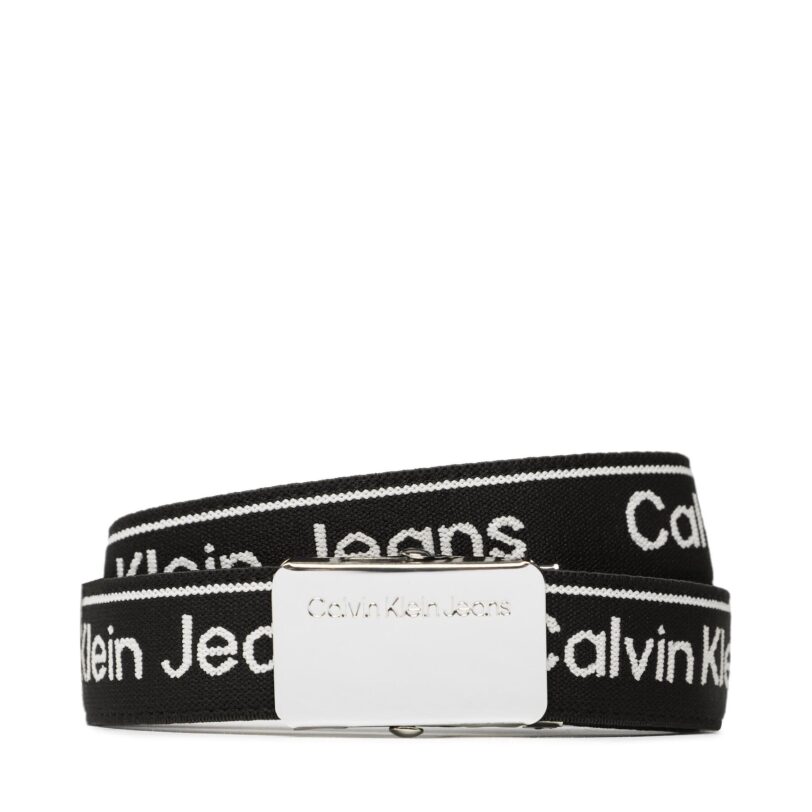 Детски колан Calvin Klein Jeans Logo Taupe Buckle Belt IU0IU00393 Черен цвят на ниска цена
