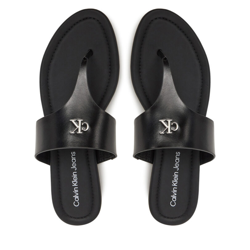 Джапанки Calvin Klein Jeans Flat Sandal Toepost Mg YW0YW01691 Черен цвят на ниска цена