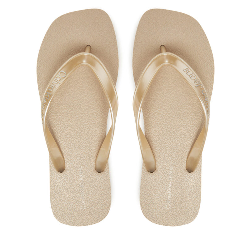 Джапанки Calvin Klein Jeans Thong+ Tpu Metallic YW0YW01720 Бежов цвят на ниска цена