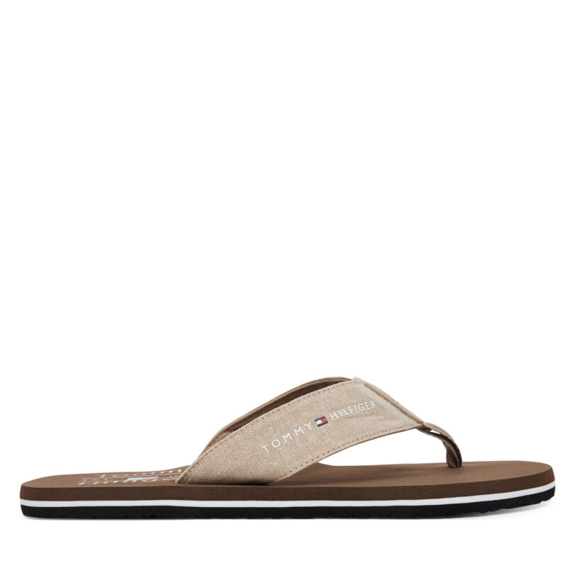 Джапанки Tommy Hilfiger Chambray Beach Sandal FM0FM05570 Бежов цвят на ниска цена
