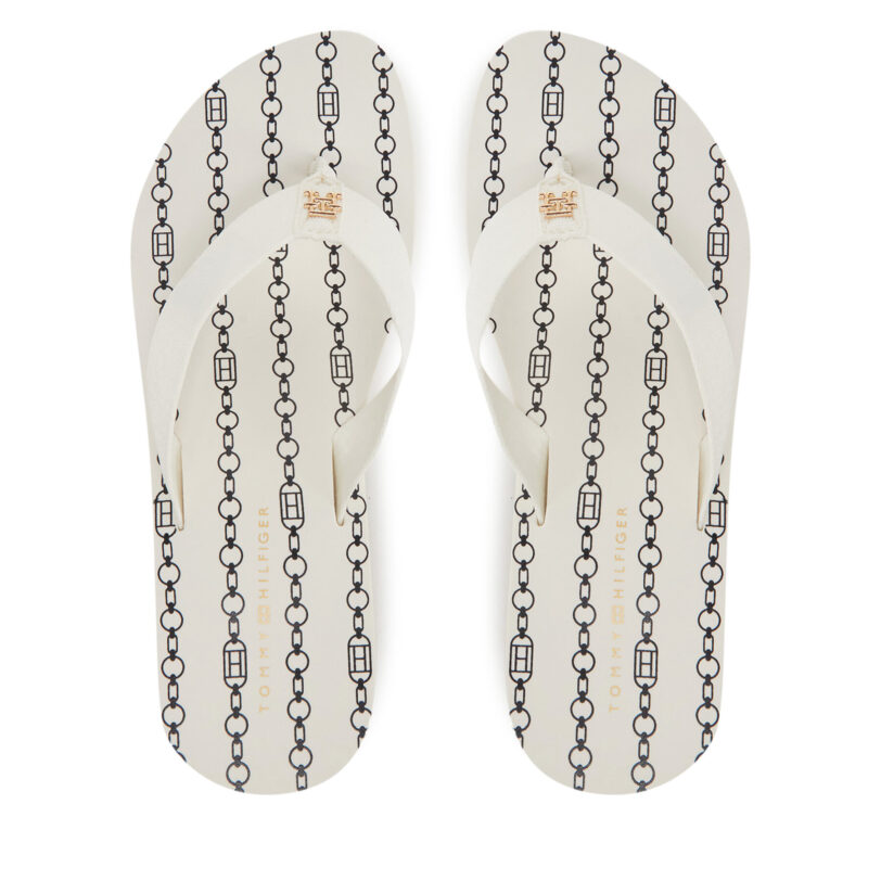 Джапанки Tommy Hilfiger Im Th Chainprint Midwedge Sandal FW0FW08527 Бял цвят на ниска цена