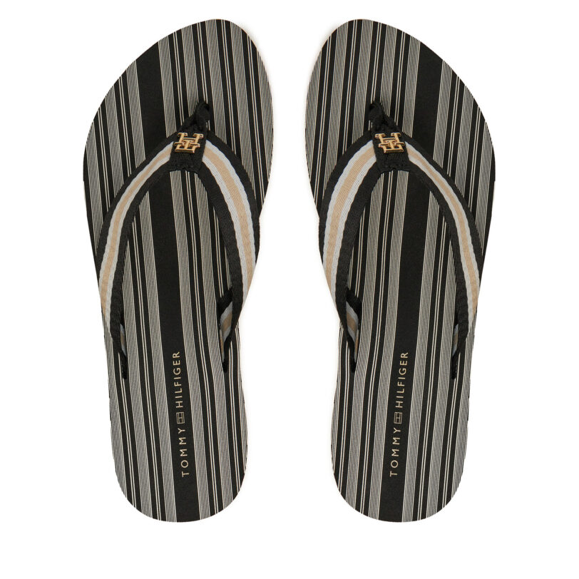 Джапанки Tommy Hilfiger Im Th Print Beach Sandal FW0FW08370 Черен цвят на ниска цена