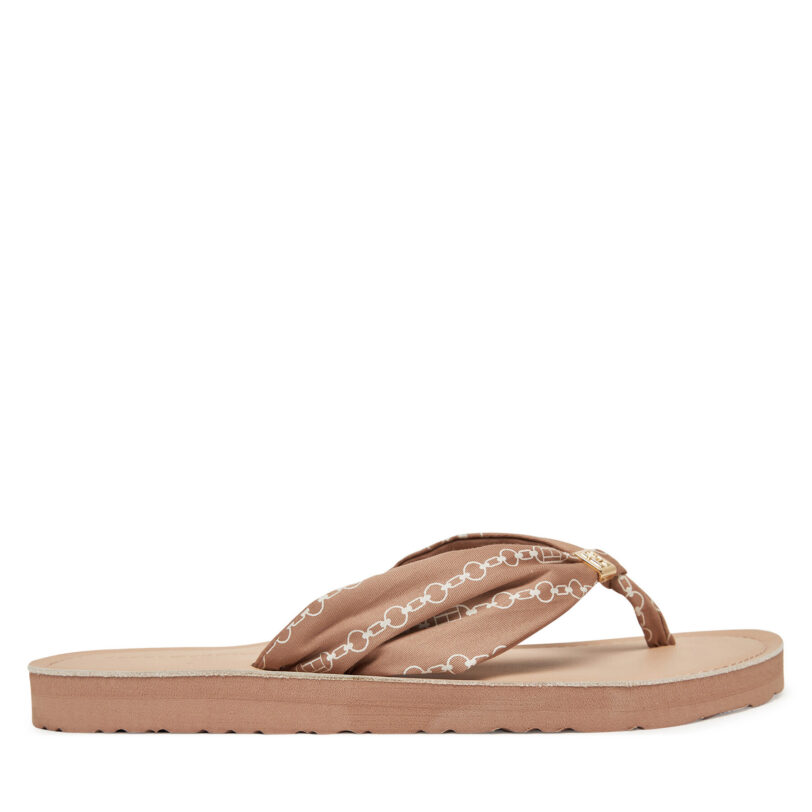 Джапанки Tommy Hilfiger Th Chain Print Elevated Sandal FW0FW08519 Бежов цвят на ниска цена
