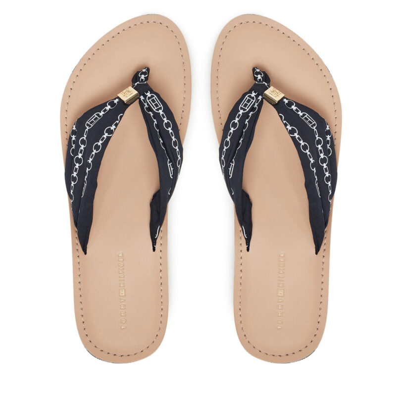 Джапанки Tommy Hilfiger Th Chain Print Elevated Sandal FW0FW08519 Тъмносин цвят на ниска цена