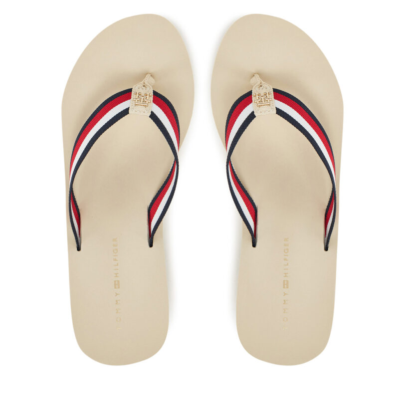Джапанки Tommy Hilfiger Th Corporate Wedge Beach Sandal FW0FW08520 Бежов цвят на ниска цена