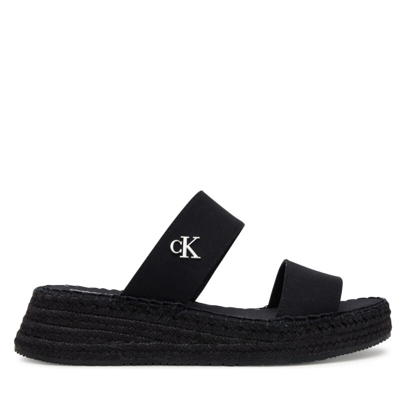 Еспадрили Calvin Klein Jeans Sporty Rope Mg Lth Webbing YW0YW01704 Черен цвят на ниска цена