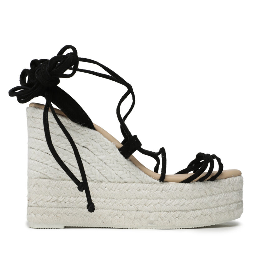 Еспадрили Manebi Lace-Up Wedge Espadrilles L 8.6 WA Черен цвят на ниска цена