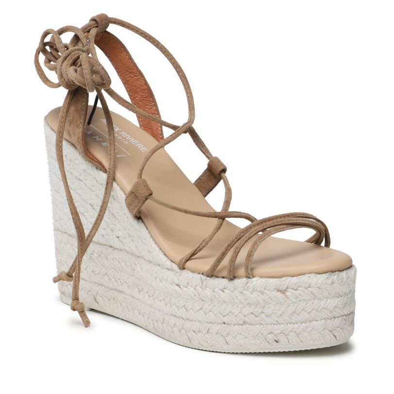 Еспадрили Manebi Soft Suede Lace-Up Wedge Espadrilles L 8.7 WA Кафяв цвят на ниска цена