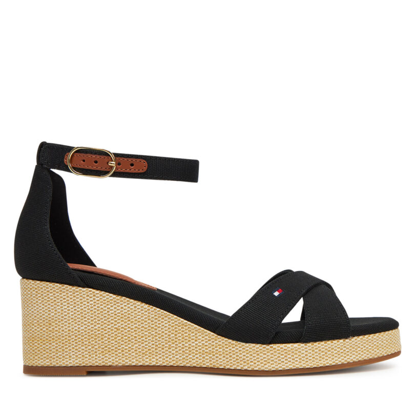 Еспадрили Tommy Hilfiger Flag Criss-Cros Mid Wedge Espad FW0FW08481 Черен цвят на ниска цена