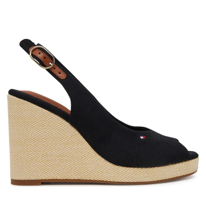 Еспадрили Tommy Hilfiger Flag High Wedge Espad Slingback FW0FW08597 Черен цвят на ниска цена