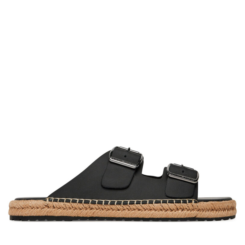 Еспадрили Tommy Hilfiger Flex Jutte Hilfiger Lth Sandal FM0FM05646 Черен цвят на ниска цена