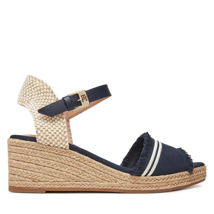 Еспадрили Tommy Hilfiger Fringe Canvas Medium Wedge FW0FW08879 Тъмносин цвят на ниска цена