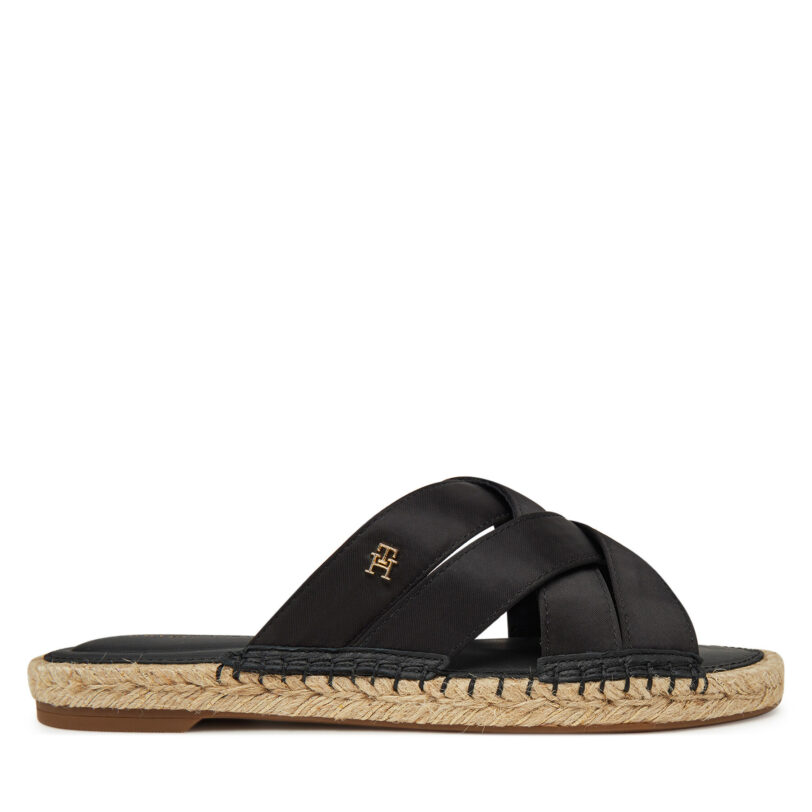 Еспадрили Tommy Hilfiger Satin Espadrille Mule FW0FW08502 Черен цвят на ниска цена