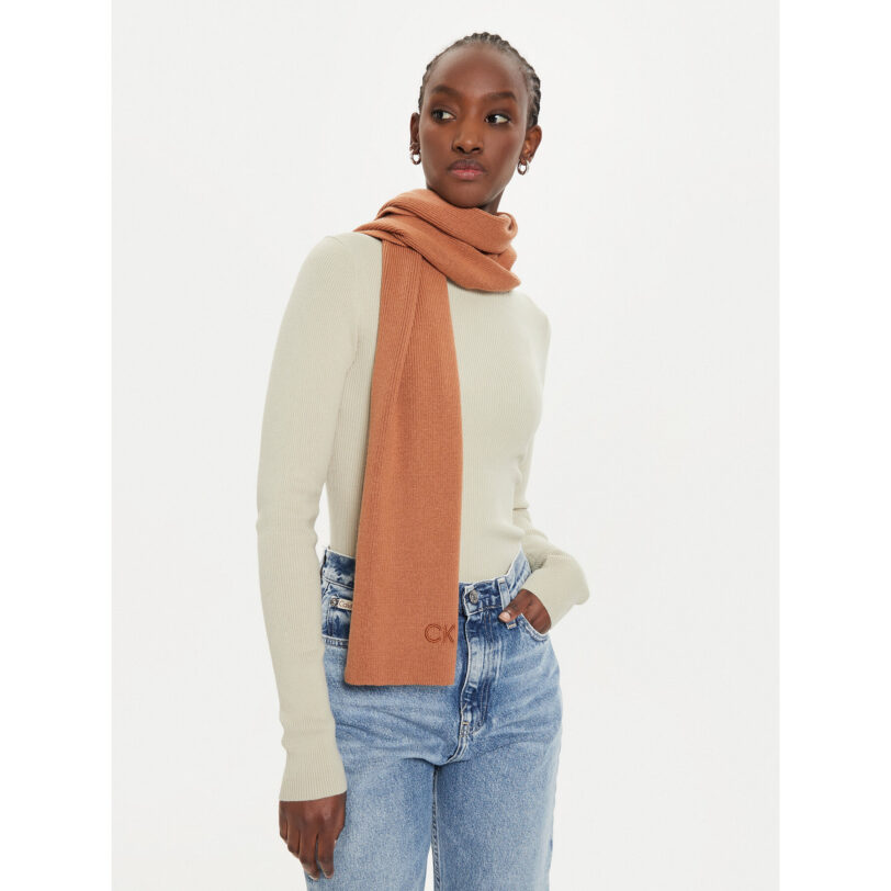 Зимен шал Calvin Klein Embroidery Fine K60K612601 Кафяв цвят на ниска цена
