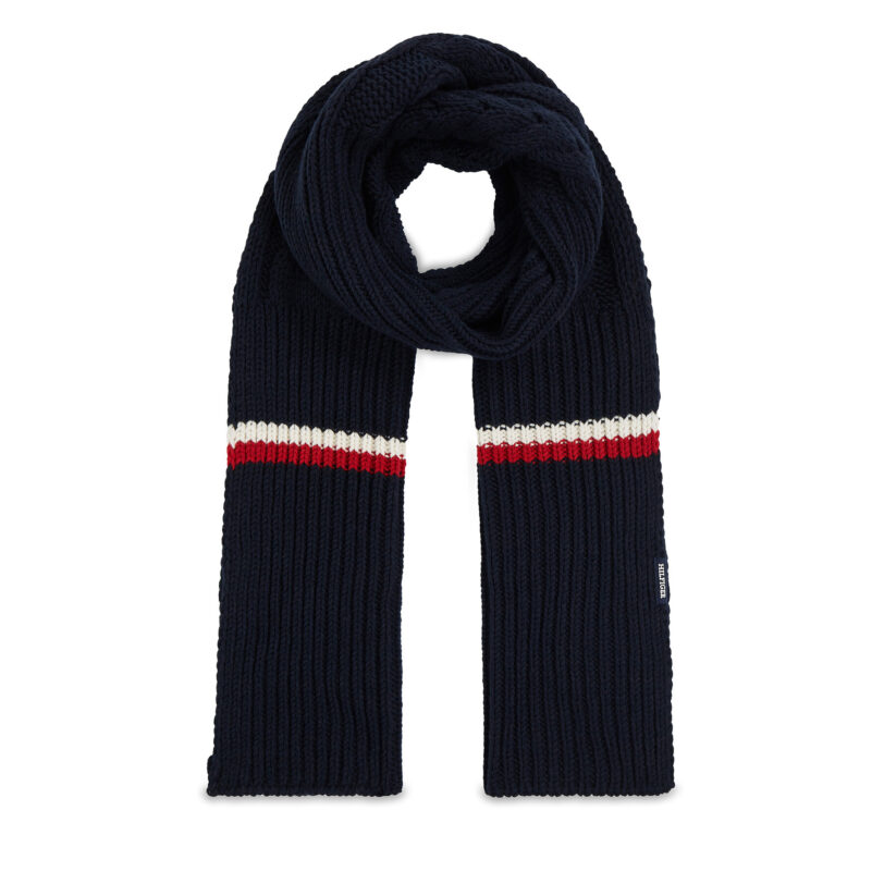 Зимен шал Tommy Hilfiger Monotype Chunky Knit Scarf AM0AM11507 Тъмносин цвят на ниска цена