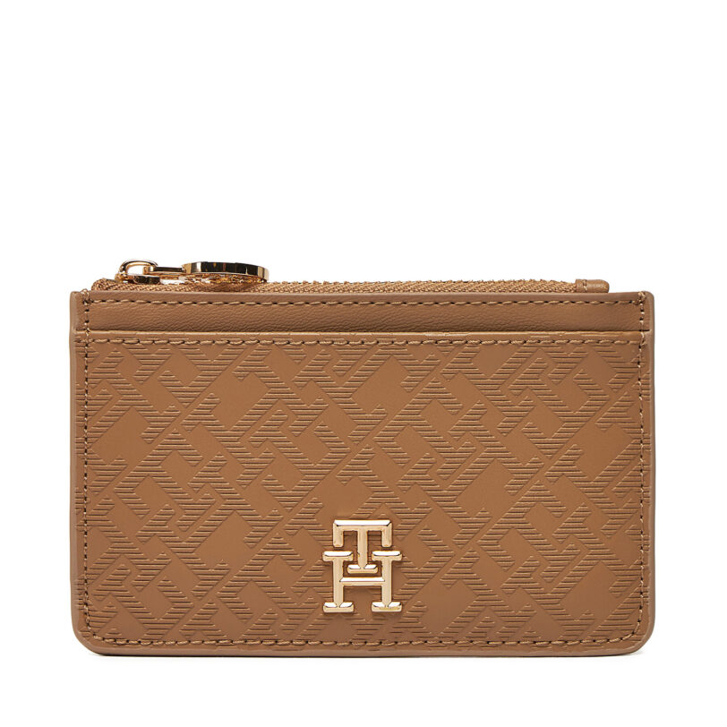 Калъф за кредитни карти Tommy Hilfiger Th Distinct Long Cc Holder Mono AW0AW17401 Кафяв цвят на ниска цена