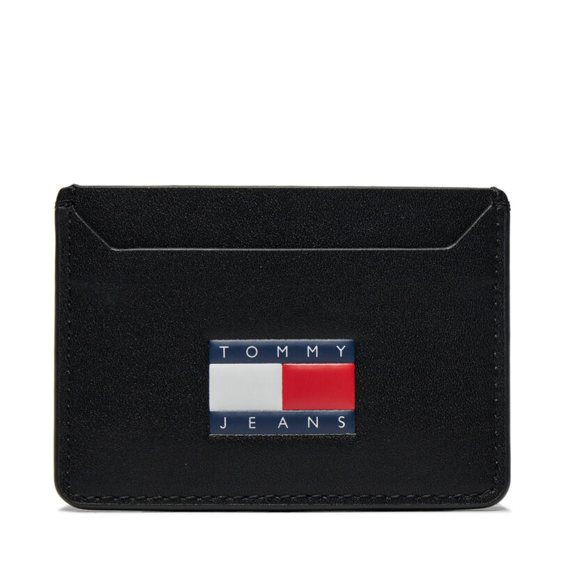 Калъф за кредитни карти Tommy Jeans Tjm Heritage Leather Cc Holder AM0AM12085 Черен цвят на ниска цена