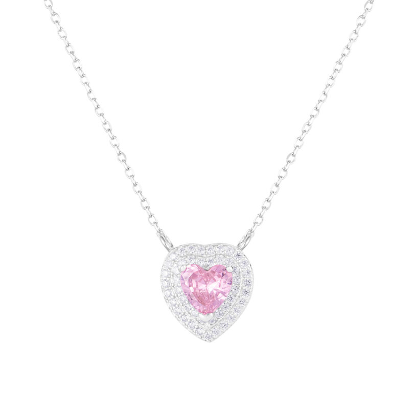 Колие ICED STUFF Love Heart Pink Бяло злато цвят на ниска цена