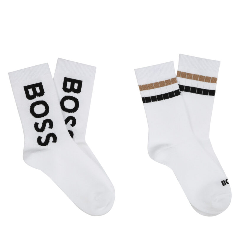 Комплект 2 чифта дълги чорапи детски BOSS J51743 Бял цвят на ниска цена