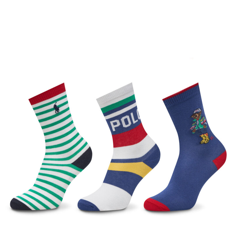 Комплект 3 чифта дълги чорапи детски Polo Ralph Lauren 443969088001 Цветен цвят на ниска цена