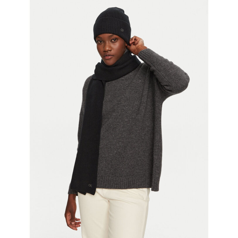 Комплект шал и шапка Calvin Klein Chunky K60K612621 Черен цвят на ниска цена