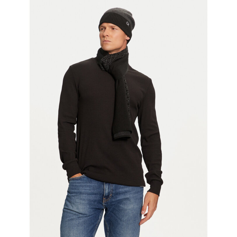 Комплект шал и шапка Calvin Klein Gs Ck Monogram Beanie + Scarf K50K512390 Черен цвят на ниска цена