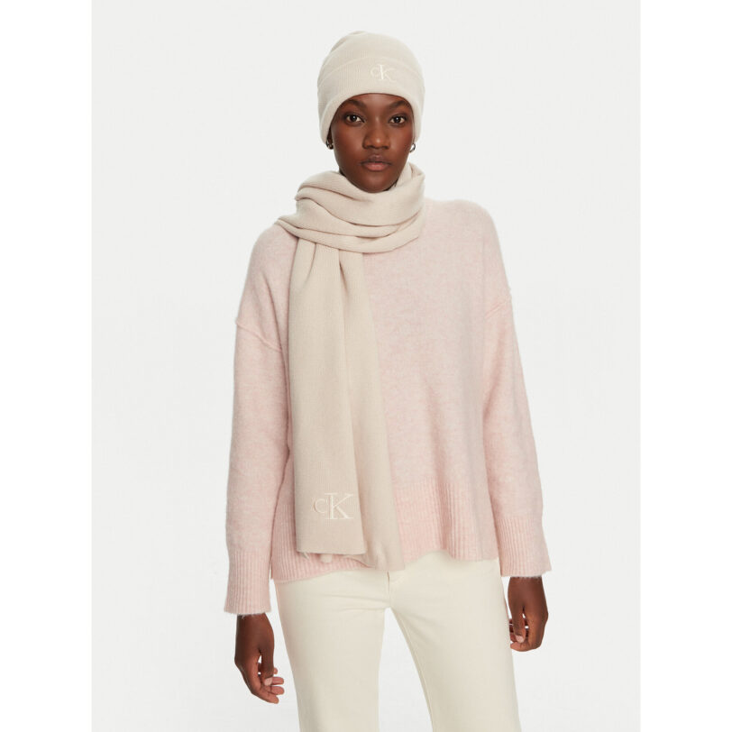 Комплект шал и шапка Calvin Klein K60K612666 Бежов цвят на ниска цена