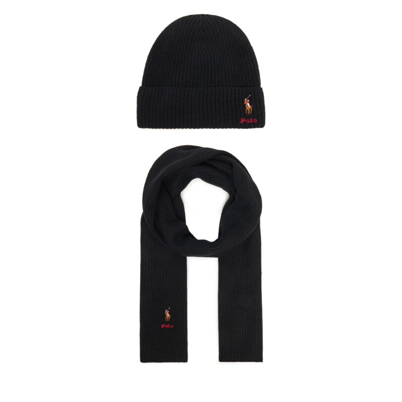 Комплект шал и шапка Polo Ralph Lauren 455981430003 Черен цвят на ниска цена