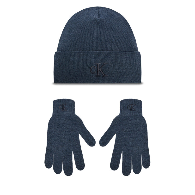 Комплект шапка и ръкавици Calvin Klein K50K512469 Син цвят на ниска цена