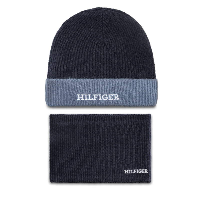 Комплект шапка и шал тип комин Tommy Hilfiger AU0AU01938 Тъмносин цвят на ниска цена