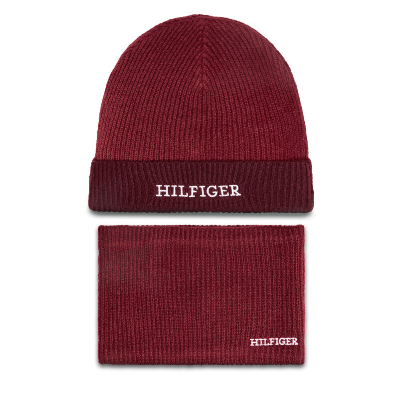 Комплект шапка и шал тип комин Tommy Hilfiger AU0AU01938 Червен цвят на ниска цена