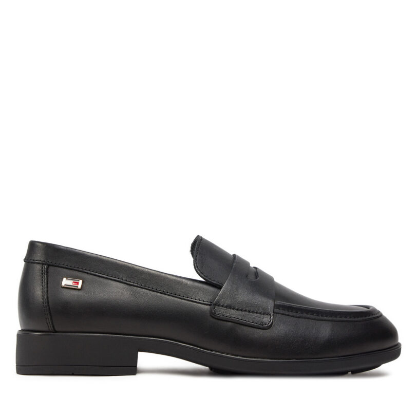 Лоуфъри Tommy Hilfiger Flag Leather Classic Loafer FW0FW08030 Черен цвят на ниска цена