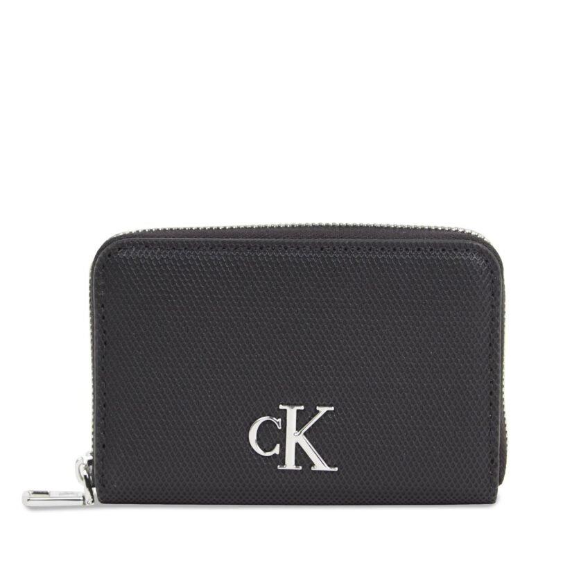 Малък дамски портфейл Calvin Klein Jeans Minimal Monogram M Zip Around T K60K611970 Черен цвят на ниска цена