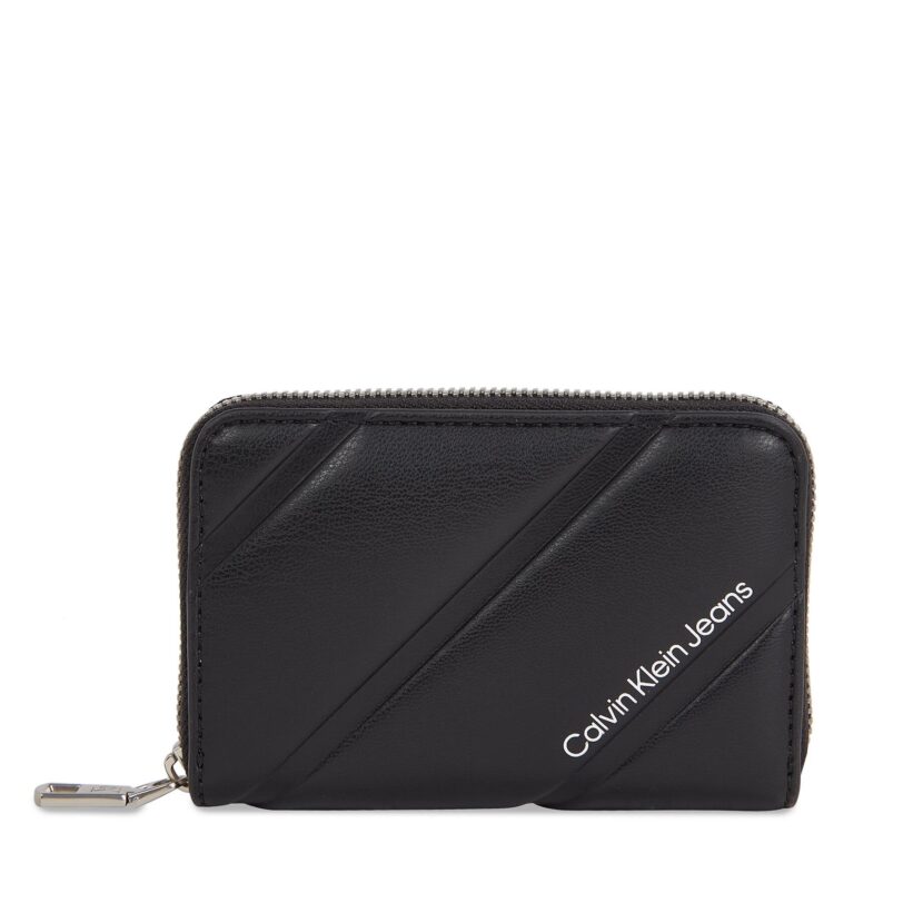 Малък дамски портфейл Calvin Klein Jeans Quilted Med Zip Around K60K611972 Черен цвят на ниска цена
