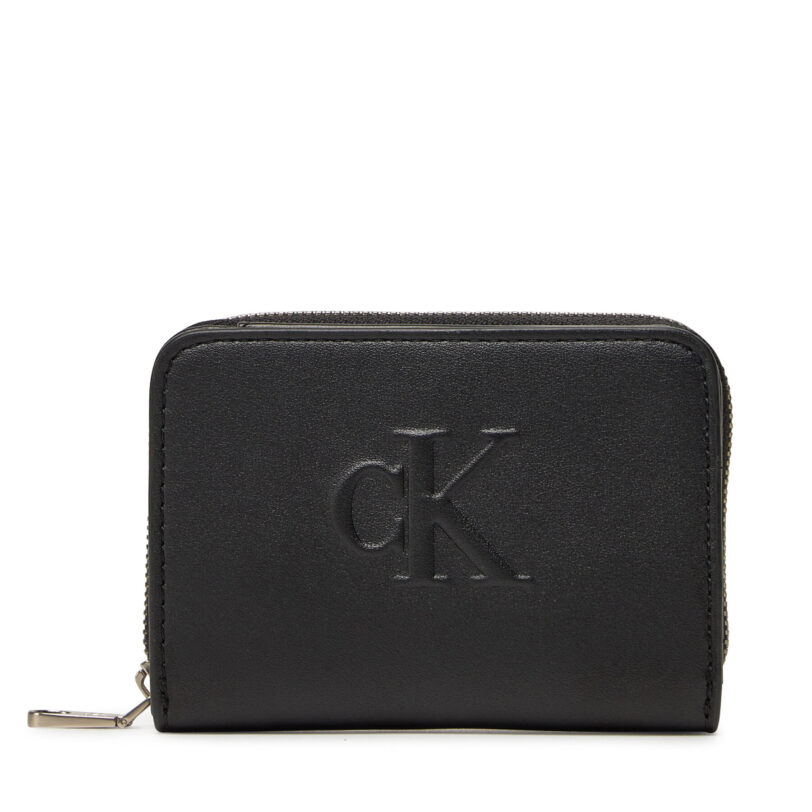 Малък дамски портфейл Calvin Klein Jeans Sculpted Med Flap Zip Around LV04K1004G Черен цвят на ниска цена