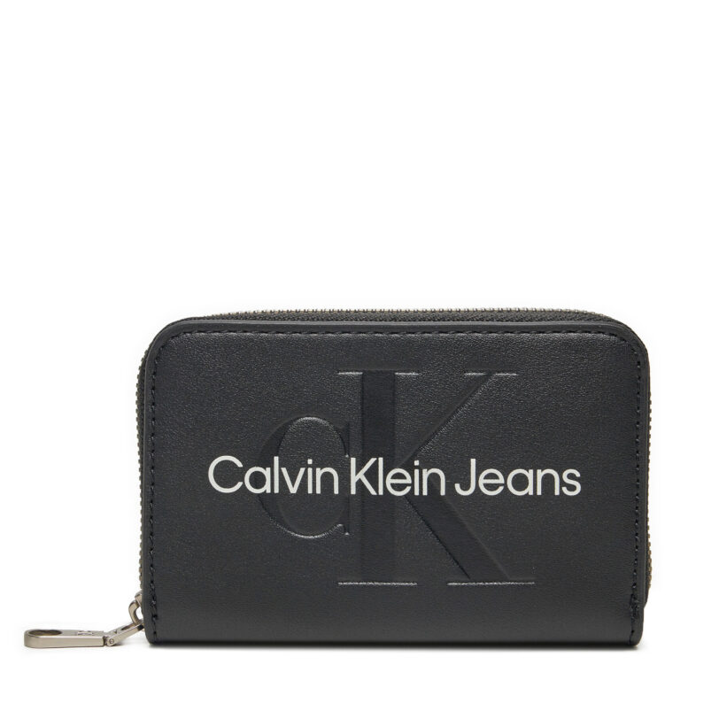 Малък дамски портфейл Calvin Klein Jeans Zip Around Mono K60K612255 Черен цвят на ниска цена