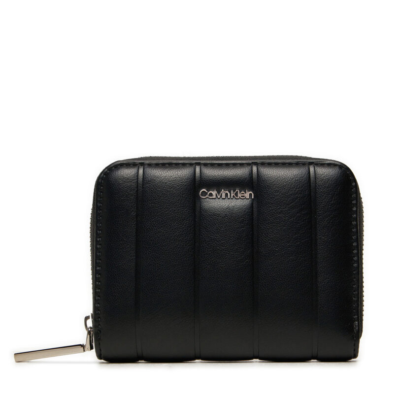 Малък дамски портфейл Calvin Klein Line Quilt Medium Zip Around K60K613066 Черен цвят на ниска цена