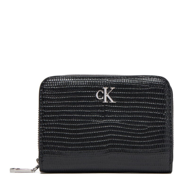 Малък дамски портфейл Calvin Klein Lizard Embossed Lthr Med Flap Zi LV04F1067G Черен цвят на ниска цена