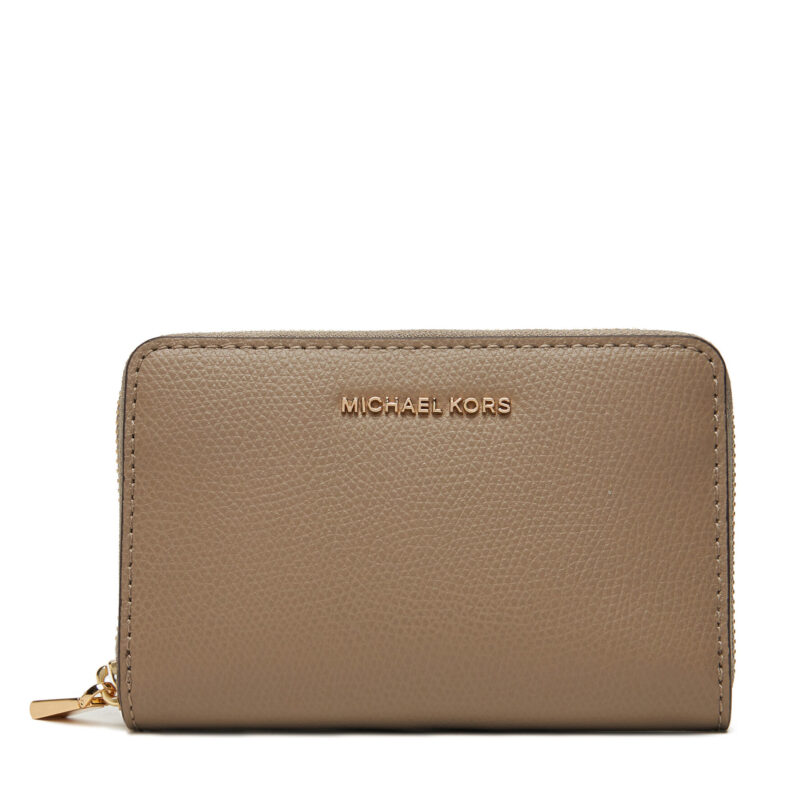 Малък дамски портфейл MICHAEL Michael Kors Jet Set Small Leather 32F4GJ6D0L Бежов цвят на ниска цена