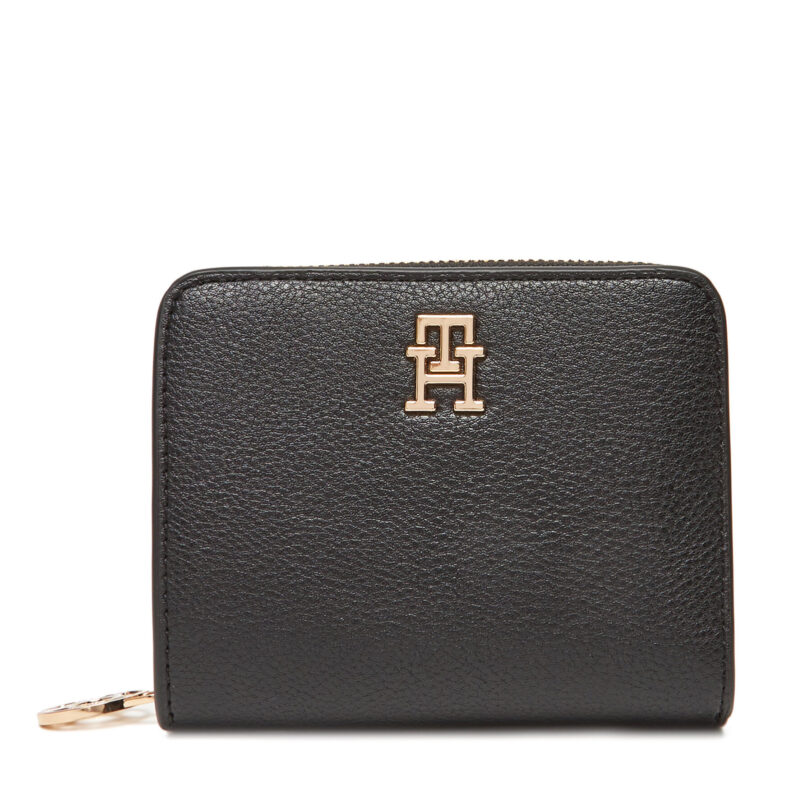 Малък дамски портфейл Tommy Hilfiger Th Distinct Med Za AW0AW17473 Черен цвят на ниска цена