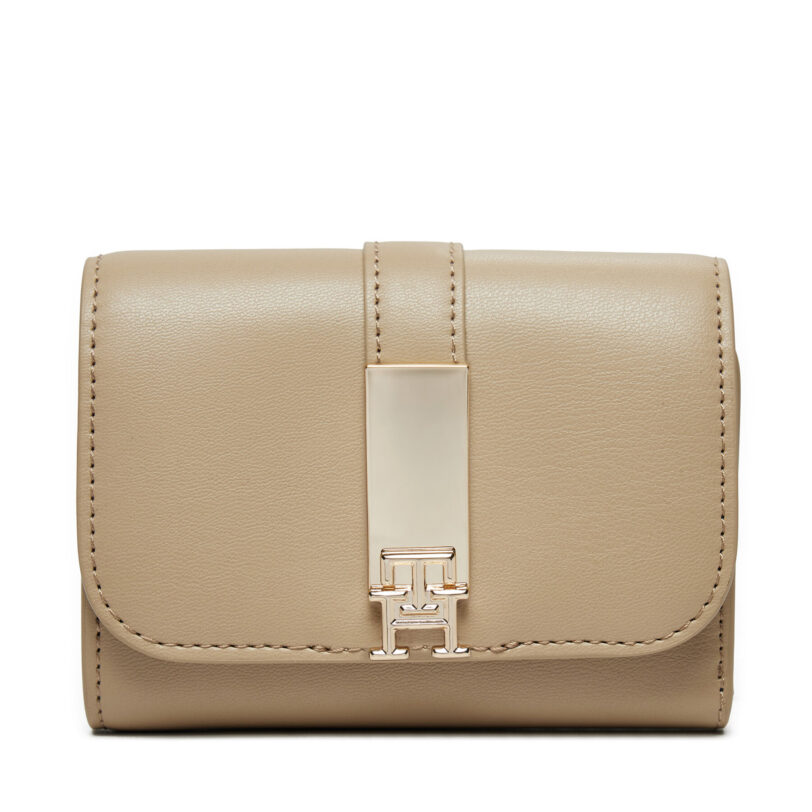 Малък дамски портфейл Tommy Hilfiger Th Heritage Med AW0AW16579 Бежов цвят на ниска цена