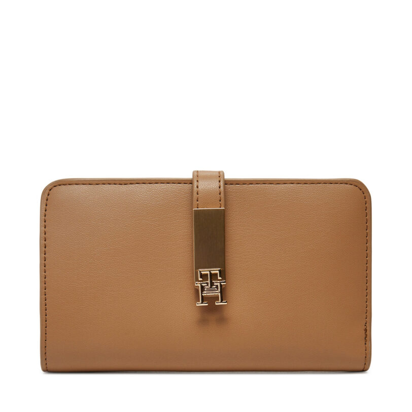 Малък дамски портфейл Tommy Hilfiger Th Heritage Med Wallet AW0AW17262 Кафяв цвят на ниска цена