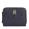 Малък дамски портфейл Tommy Hilfiger Th Refined Med Za Mono AW0AW15755 Тъмносин цвят на ниска цена