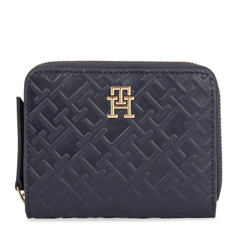 Малък дамски портфейл Tommy Hilfiger Th Refined Med Za Mono AW0AW15755 Тъмносин цвят на ниска цена