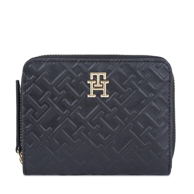 Малък дамски портфейл Tommy Hilfiger Th Refined Med Za Mono AW0AW15755 Черен цвят на ниска цена
